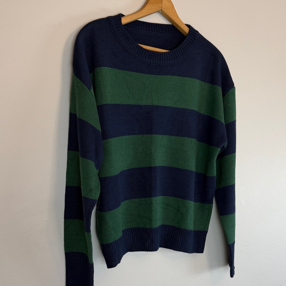 SHEIN Green Navy Wide Stripe Sweater 90s Vibe Women’s Large (Estimated)